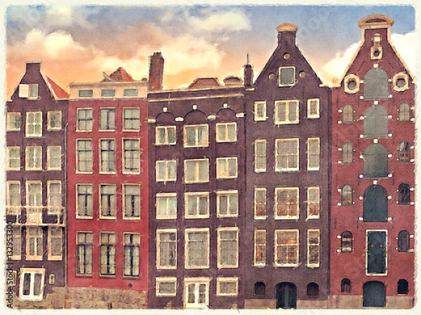 Постер Торговые дома Амстердама с типом исполнения На холсте без рамы