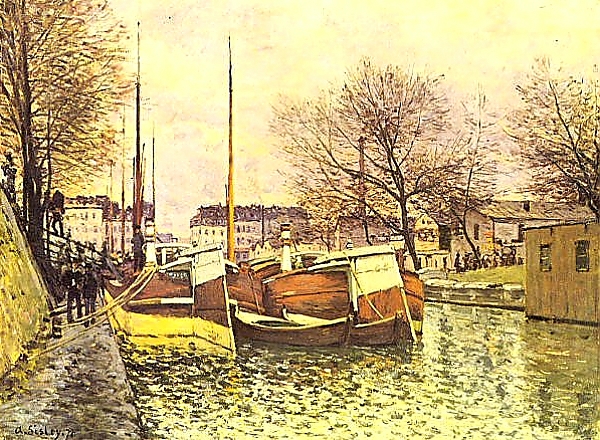 Постер Лодки на канале Сен-Мартен в Париже с типом исполнения На холсте без рамы