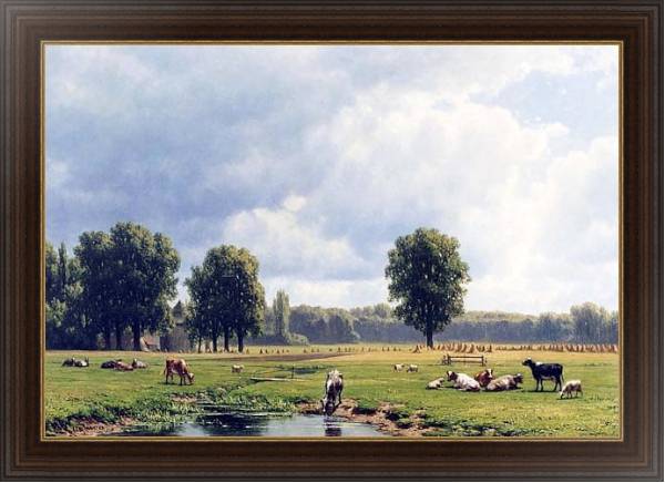 Постер Голландский пейзаж со скотом с типом исполнения На холсте в раме в багетной раме 1.023.151