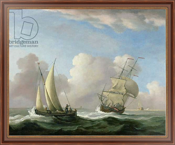 Постер A Man-o'-War in a Swell and a Sailing Boat с типом исполнения На холсте в раме в багетной раме 35-M719P-83