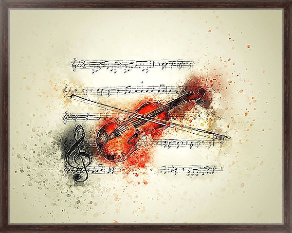 Постер Скрипка и ноты с типом исполнения На холсте в раме в багетной раме 221-02