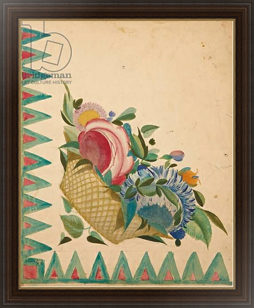 Постер Textile design with basket of flowers, с типом исполнения На холсте в раме в багетной раме 1.023.151
