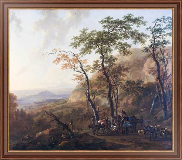 Постер Горный пейзаж с погонщиком с типом исполнения На холсте в раме в багетной раме 35-M719P-83