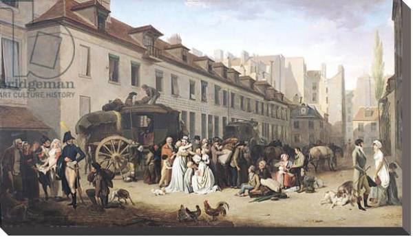Постер The Arrival of a Stagecoach at the Terminus, rue Notre-Dame-des-Victoires, Paris, 1803 с типом исполнения На холсте без рамы
