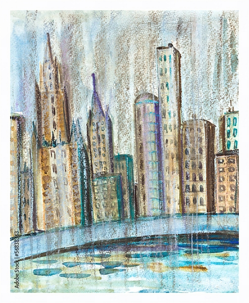 Постер Дождь в городе с типом исполнения На холсте в раме в багетной раме 221-03