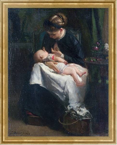 Постер Молодая женщина, ухаживающая за ребенком с типом исполнения На холсте в раме в багетной раме NA033.1.051