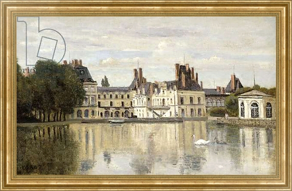 Постер Fontainebleau - View of the Chateau and Lake; Fontainebleau - Le Chateau vu de la Piece d'Eau, с типом исполнения На холсте в раме в багетной раме NA033.1.051