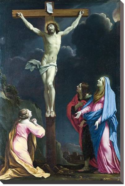 Постер Христос на кресте с Девой Марией и Святыми с типом исполнения На холсте без рамы