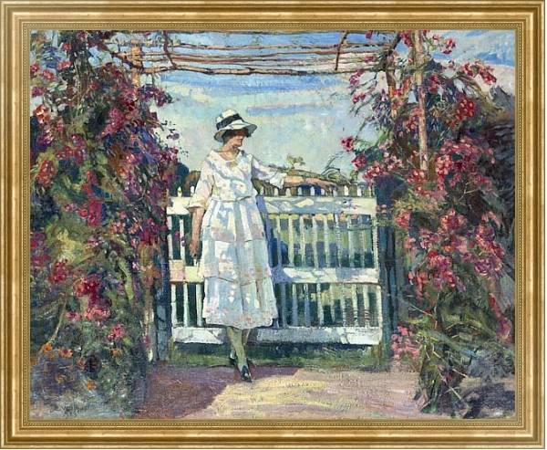 Постер Молодая женщина в саду с розами с типом исполнения На холсте в раме в багетной раме NA033.1.051