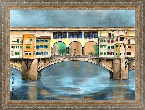 Постер Старый мост Флоренции с типом исполнения На холсте в раме в багетной раме 484.M48.310