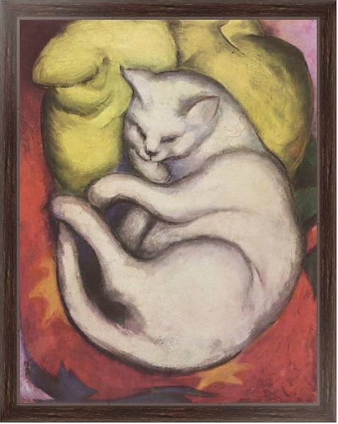 Постер Кот на желтой подушке с типом исполнения На холсте в раме в багетной раме 221-02