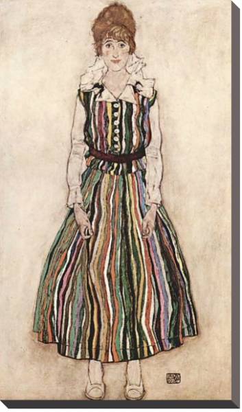 Постер Портрет Эдит Шиле в полосатом платье с типом исполнения На холсте без рамы