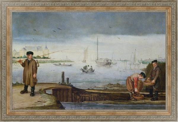 Постер Рыбак рядом с Замком Муйден с типом исполнения На холсте в раме в багетной раме 484.M48.310