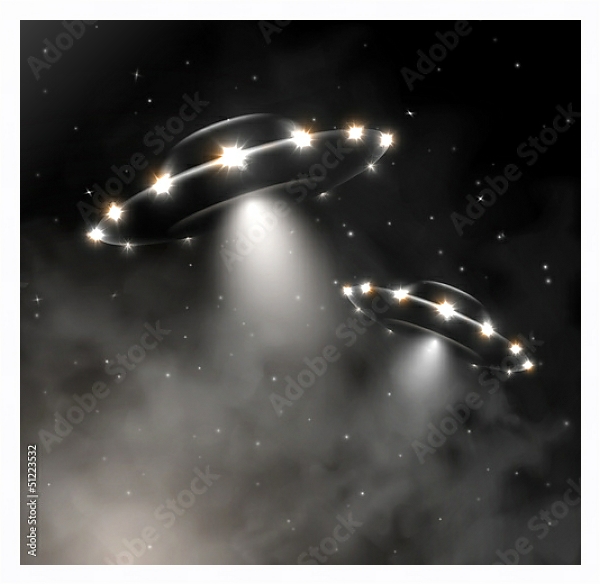 Постер Два НЛО в тумане с типом исполнения На холсте в раме в багетной раме 221-03