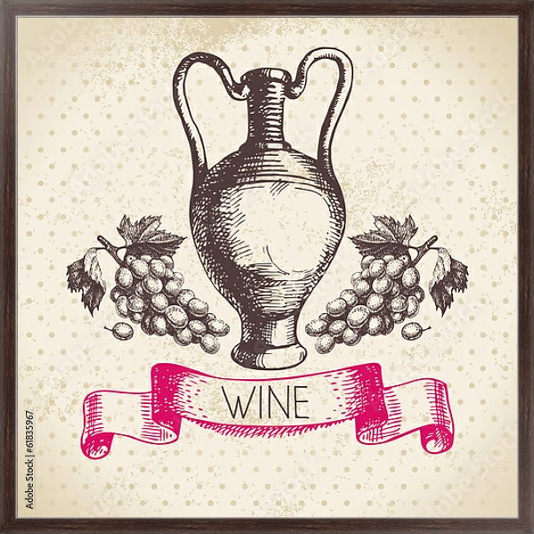 Постер Иллюстрация с кувшином вина с типом исполнения На холсте в раме в багетной раме 221-02