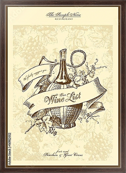 Постер Серия меню: список вин с типом исполнения На холсте в раме в багетной раме 221-02