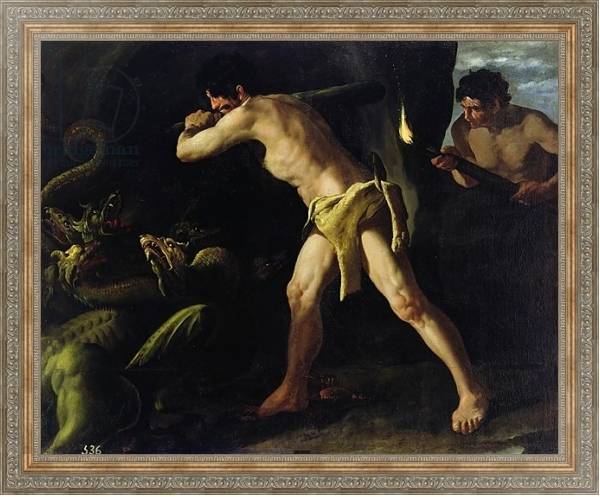 Постер Hercules Fighting with the Lernaean Hydra, c.1634 с типом исполнения На холсте в раме в багетной раме 484.M48.310