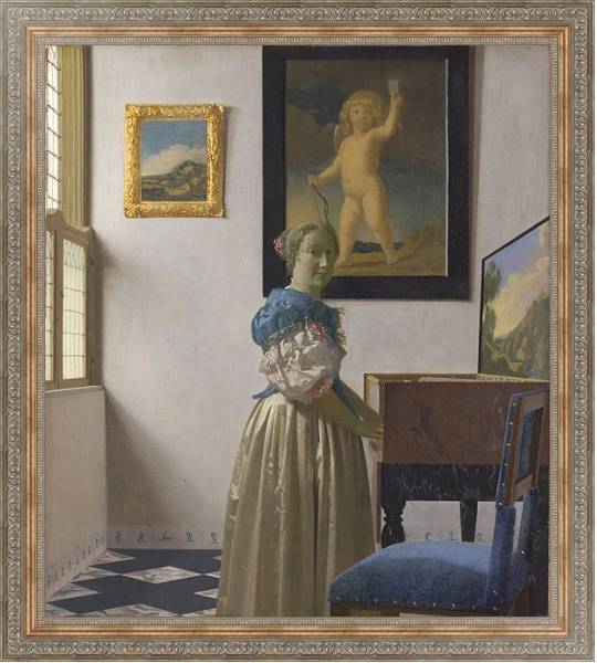 Постер Молодая женщина у клавесина 2 с типом исполнения На холсте в раме в багетной раме 484.M48.310