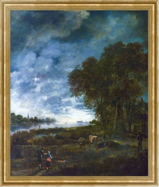 Постер Вечерний пейзаж с рекой с типом исполнения На холсте в раме в багетной раме NA033.1.051