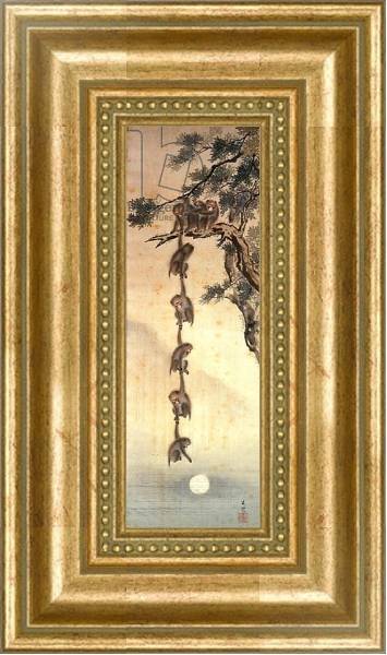 Постер Monkeys reaching for the Moon, Edo Period с типом исполнения На холсте в раме в багетной раме NA033.1.051