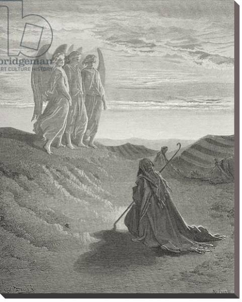 Постер Abraham and the Three Angels, illustration from Dore's 'The Holy Bible', engraved by Ligny, 1866 с типом исполнения На холсте без рамы