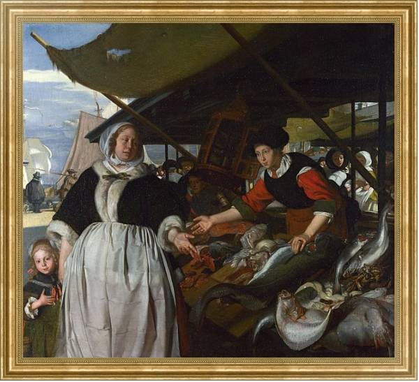 Постер Адриана ван Хьюсден с дочерью на рыбном рынке с типом исполнения На холсте в раме в багетной раме NA033.1.051