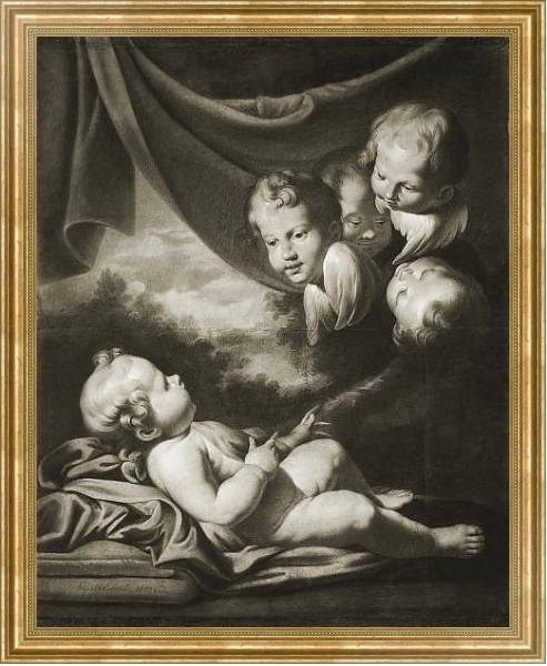 Постер Мальчик с ангелами с типом исполнения На холсте в раме в багетной раме NA033.1.051