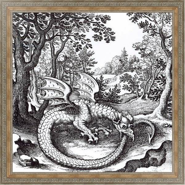Постер A Dragon in the Forest, from 'Musaeum Hermeticum Reformatum' by Basil Valentine, 1678 с типом исполнения На холсте в раме в багетной раме 484.M48.310