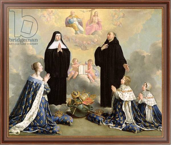 Постер Anne of Austria and her Children at Prayer with St. Benedict and St. Scholastica, 1646 с типом исполнения На холсте в раме в багетной раме 35-M719P-83