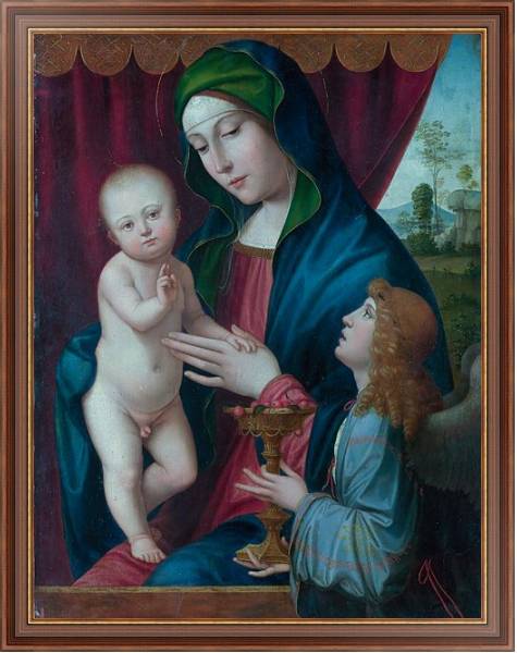 Постер Дева Мария с ребенком и ангел с типом исполнения На холсте в раме в багетной раме 35-M719P-83