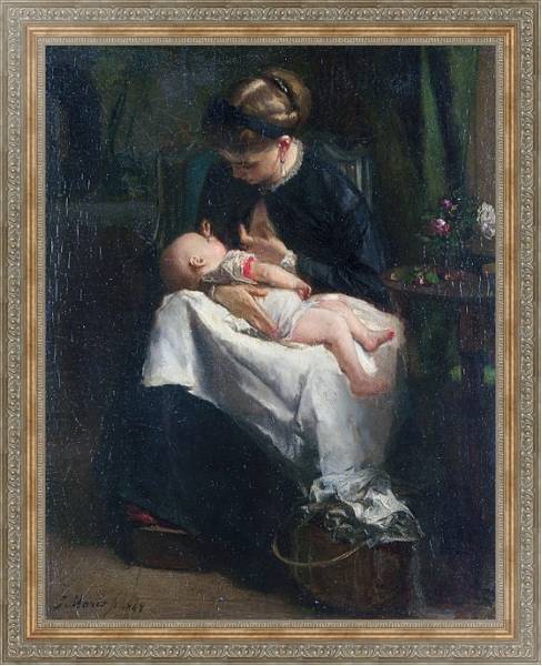 Постер Молодая женщина, ухаживающая за ребенком с типом исполнения На холсте в раме в багетной раме 484.M48.310
