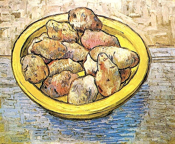 Постер Натюрморт: картофель на желтом блюде с типом исполнения На холсте без рамы