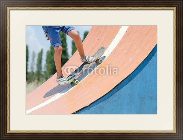Постер Скейтбордист в скейтпарке с типом исполнения Под стеклом в багетной раме 1.023.036