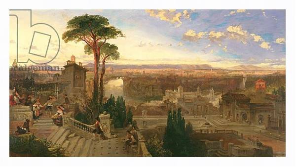 Постер Rome, twilight, view from the Convent of San Onofrio on Mount Janiculum, c.1853-55 с типом исполнения На холсте в раме в багетной раме 221-03