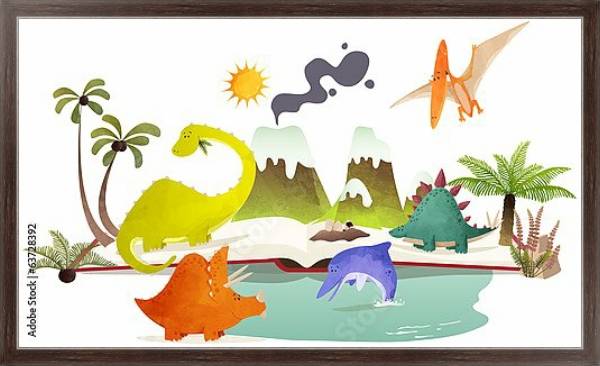 Постер Мир диназавров с типом исполнения На холсте в раме в багетной раме 221-02