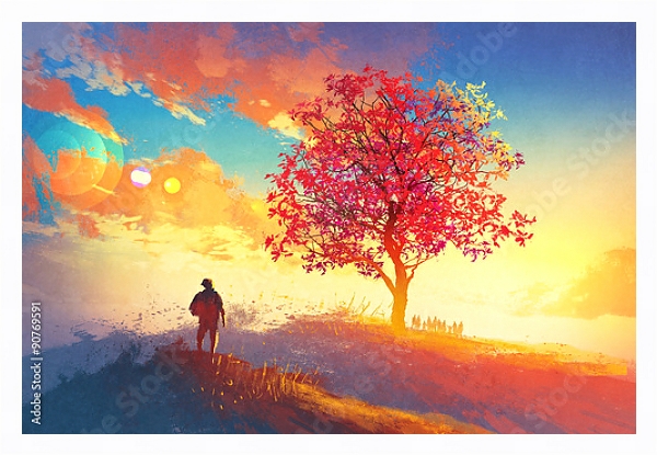 Постер Осеннее дерево с типом исполнения На холсте в раме в багетной раме 221-03