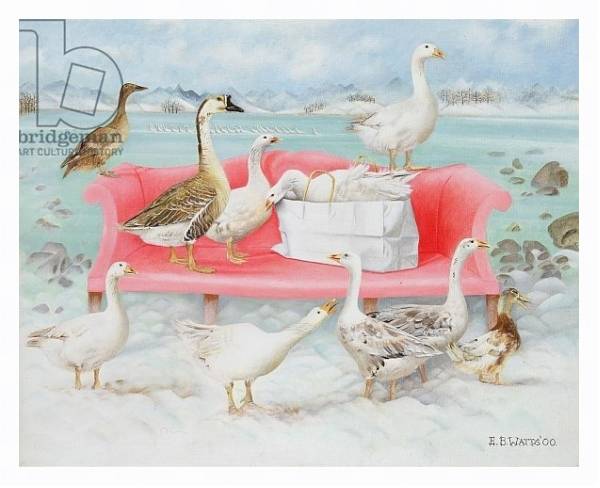 Постер Geese on Pink Sofa, 2000 с типом исполнения На холсте в раме в багетной раме 221-03