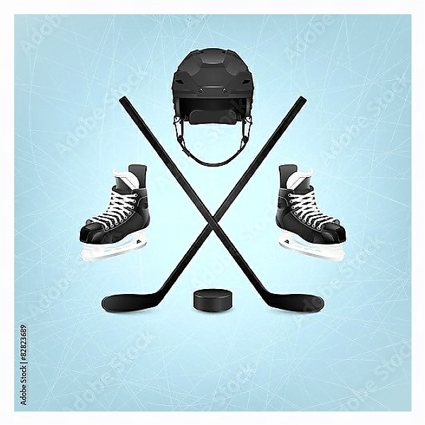 Постер Аксессуары для хоккея с типом исполнения На холсте в раме в багетной раме 221-03