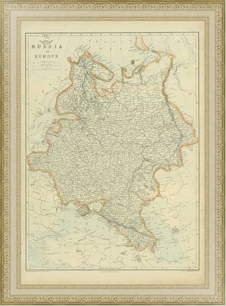 Постер Карта: Россия в Европе 2 с типом исполнения Акварель в раме в багетной раме 484.M48.725