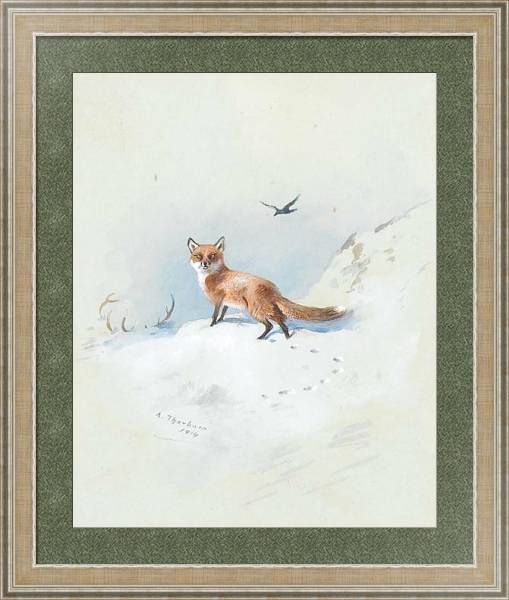 Постер A fox darting through the snow с типом исполнения Акварель в раме в багетной раме 485.M40.584