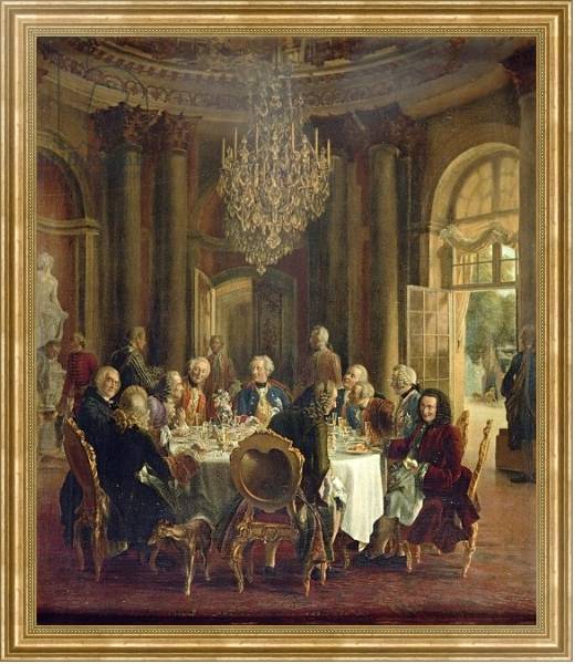 Постер Dinner Table at Sanssouci, 1850 с типом исполнения На холсте в раме в багетной раме NA033.1.051