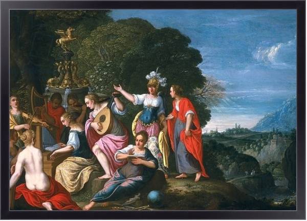 Постер Athene and the Nine Muses at the Wells of Hipokrene, 1624 с типом исполнения На холсте в раме в багетной раме 221-01