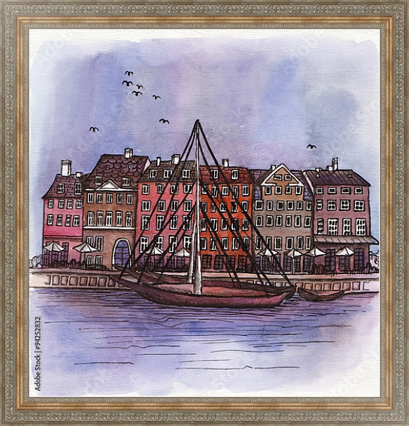 Постер Лодка на канале Амстердама с типом исполнения На холсте в раме в багетной раме 484.M48.310