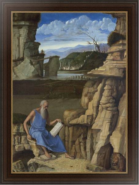 Постер Святой Жером, читающий на природе с типом исполнения На холсте в раме в багетной раме 1.023.151
