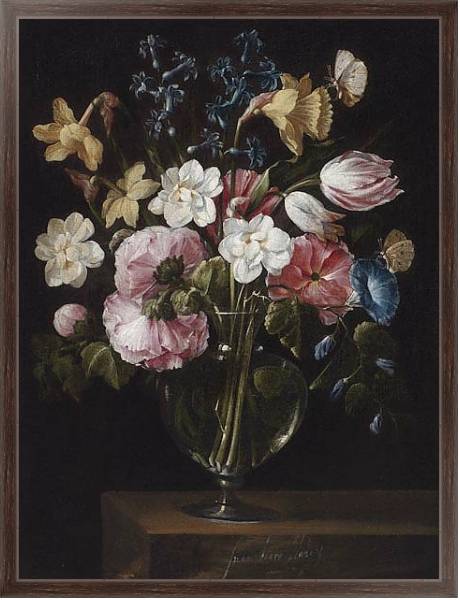 Постер Цветы в стеклянной вазе 5 с типом исполнения На холсте в раме в багетной раме 221-02