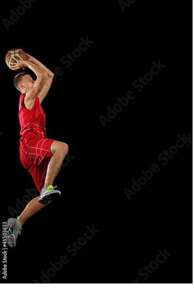 Постер Баскетболист с мячом с типом исполнения На холсте без рамы