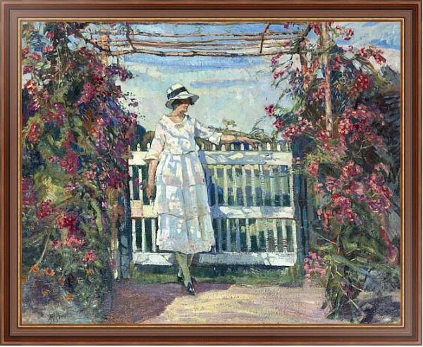 Постер Молодая женщина в саду с розами с типом исполнения На холсте в раме в багетной раме 35-M719P-83