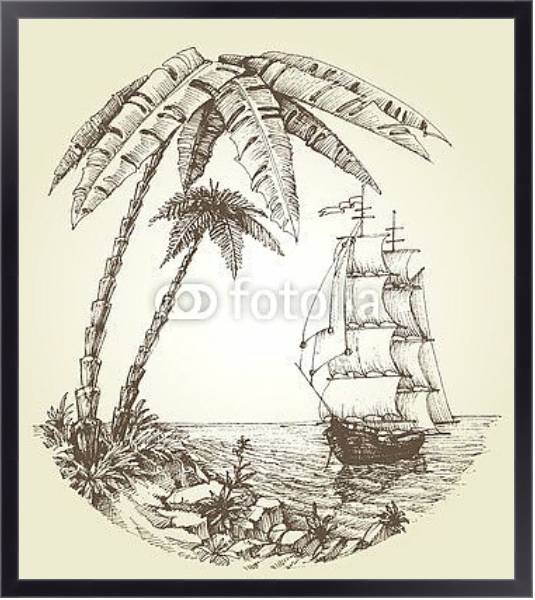 Постер Парусник на морском тропическом побережье с типом исполнения На холсте в раме в багетной раме 221-01