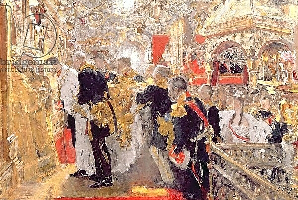 Постер The Crowning of Emperor Nicholas II in the Assumption Cathedral, 1896 с типом исполнения На холсте без рамы