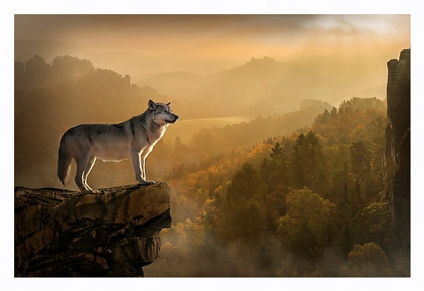 Постер Волк на скале с типом исполнения На холсте в раме в багетной раме 221-03
